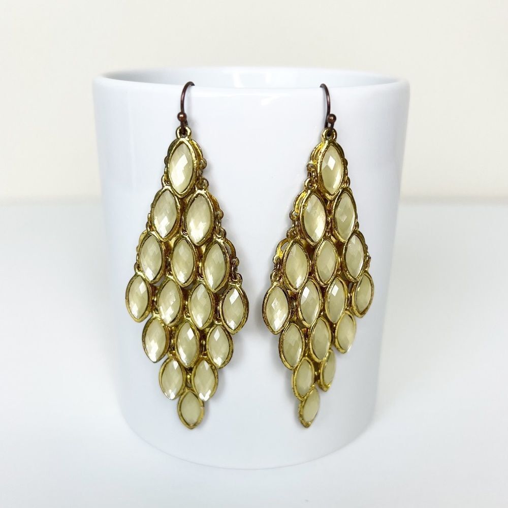 Yellow and‎ Brass Cascade Chandelier Dangle Earrings